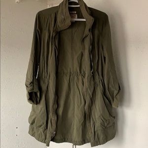 Army green jacket with zip up hoodie